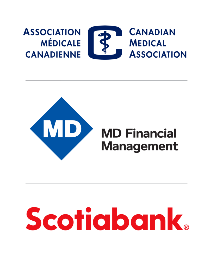 Canadian Medical Association, MD Financial Management, and Scotia Bank logos